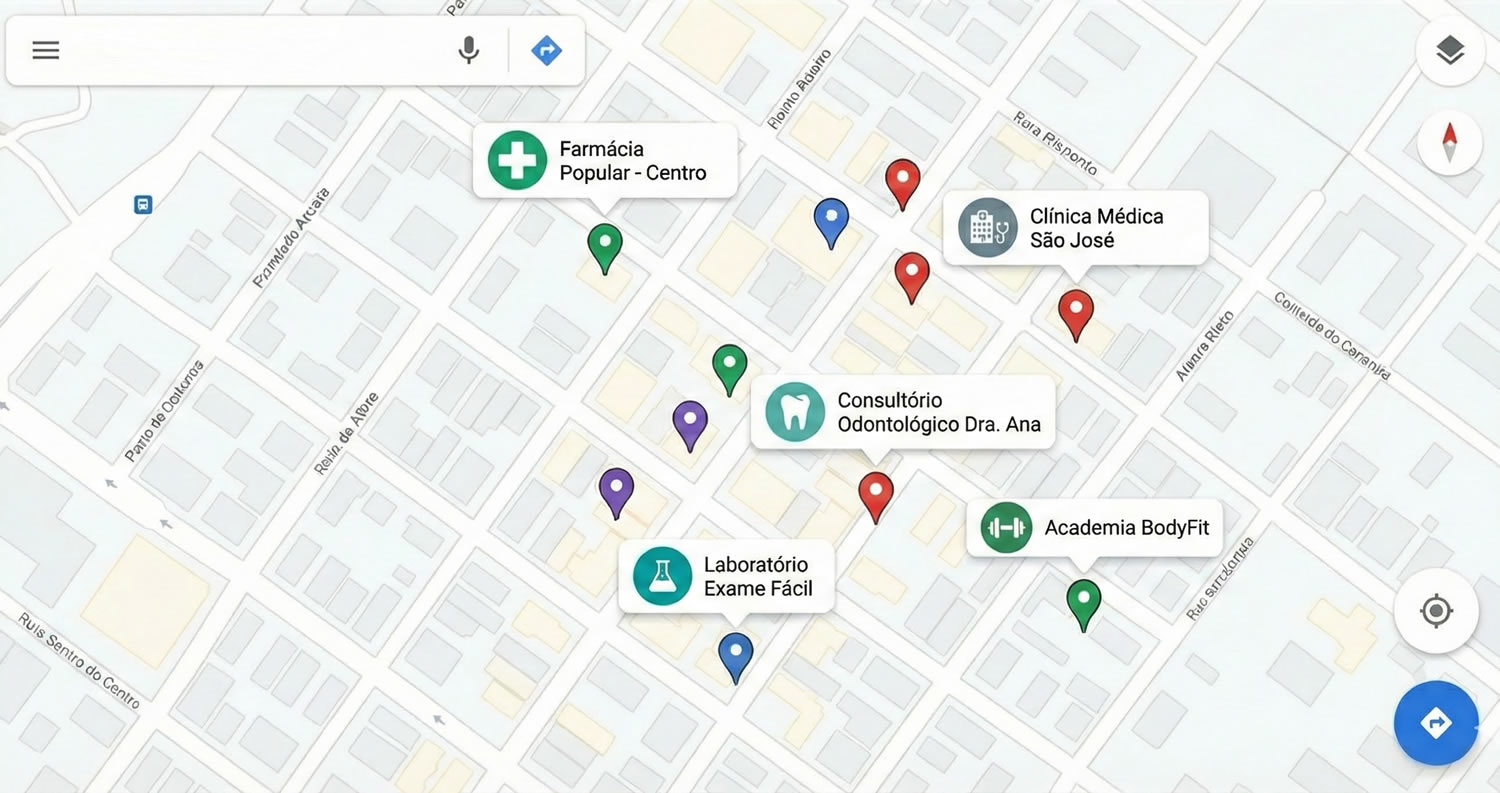 Mapa com estabelecimentos marcados